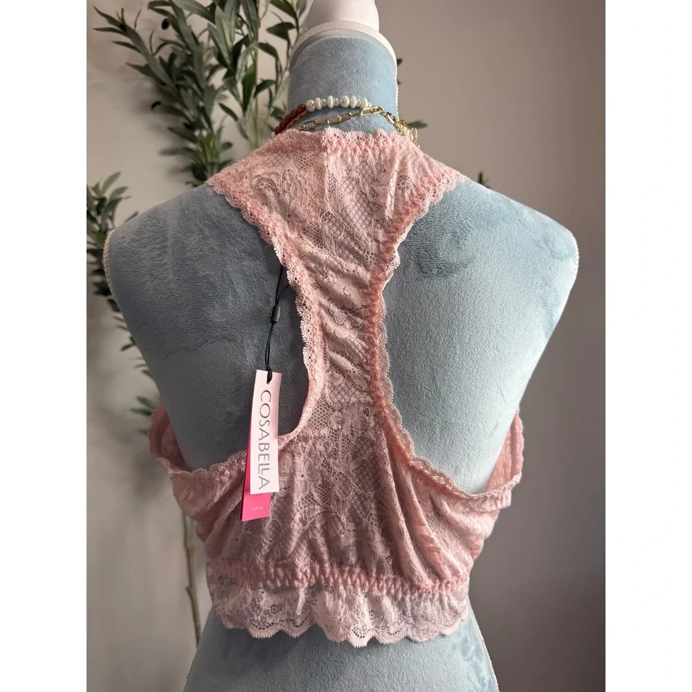 Cosabella Pink Lilly Lace Curvy Bralette Racerback Sexy & Soft NEVER1359 Size L - Picture 10 of 12